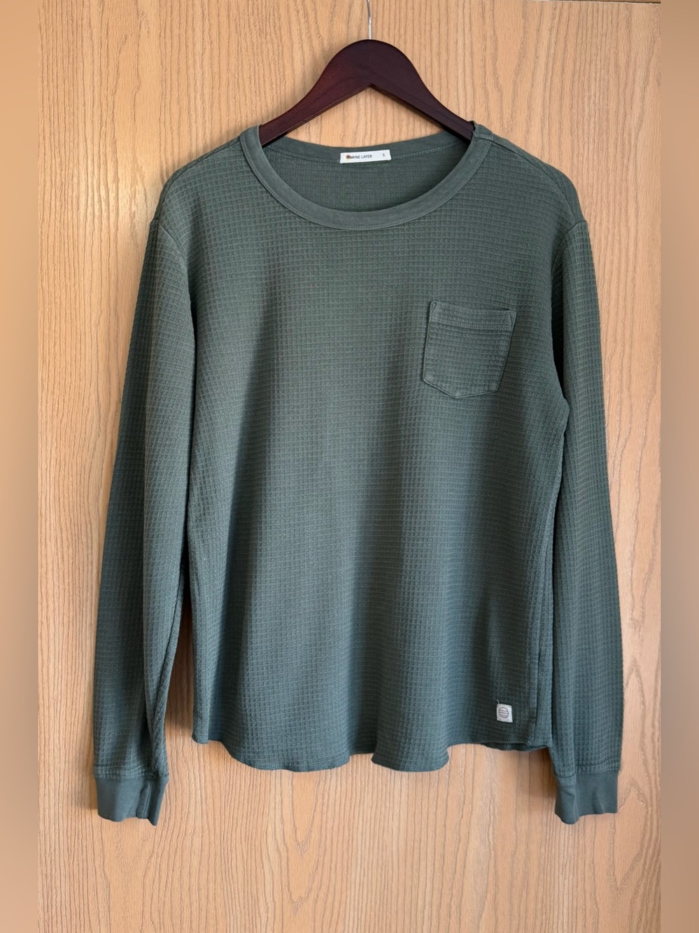 Marine Layer | Men’s Small | Olive Crewneck Box Waffleknit Long Sleeve Shirt